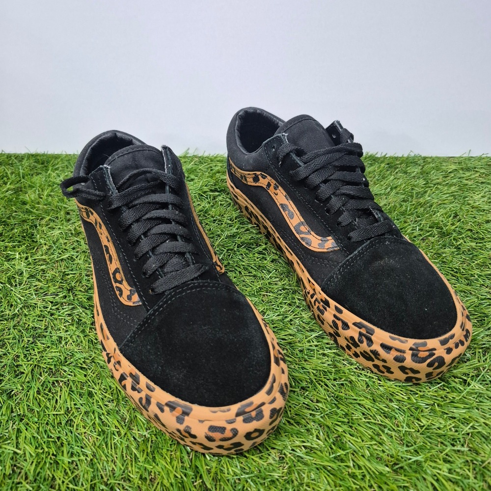 Vans Old Skool Sneakers Mens 7 Black Leopard Print Low Top Suede Canvas